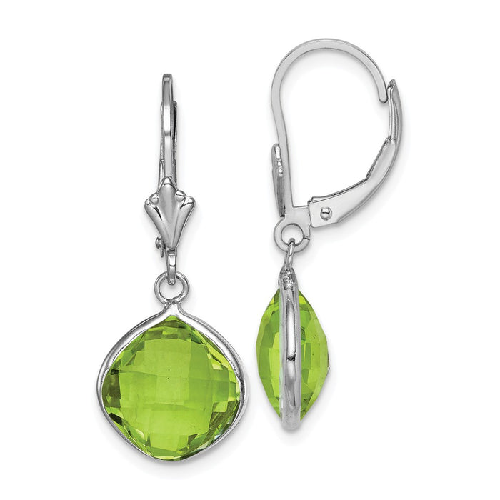 925 Sterling Silver Rhodium-plated Peridot Dangle Lever Back Earrings, 28mm x 11mm