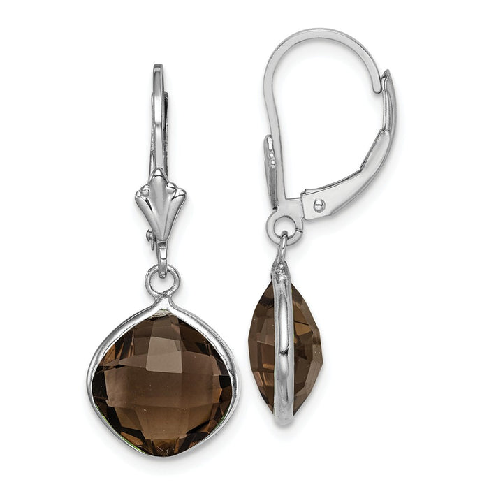 925 Sterling Silver Rhodium-plated Smoky Quartz Dangle Lever Back Earrings, 27mm x 11mm
