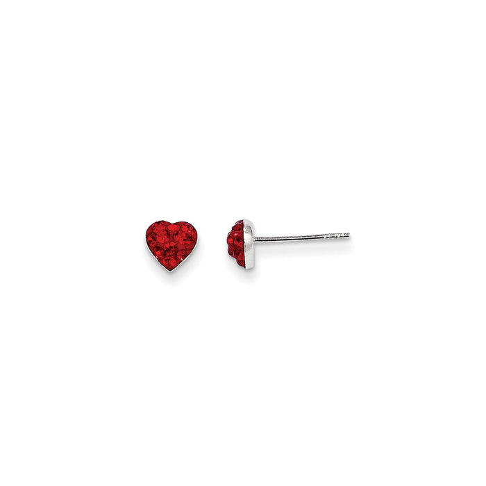 925 Sterling Silver Red Preciosa Crystal Heart Earrings, 6mm x 6mm