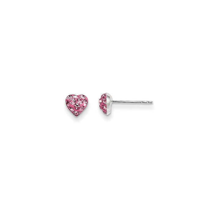 925 Sterling Silver Pink Preciosa Crystal Heart Earrings, 6mm x 6mm