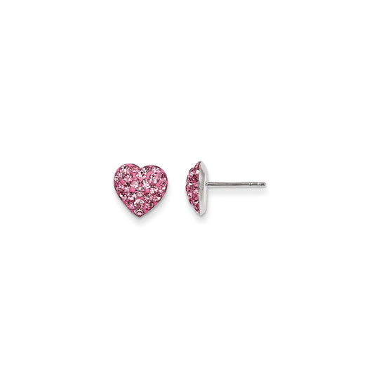 925 Sterling Silver Pink Preciosa Crystal Heart Earrings, 10mm x 10mm