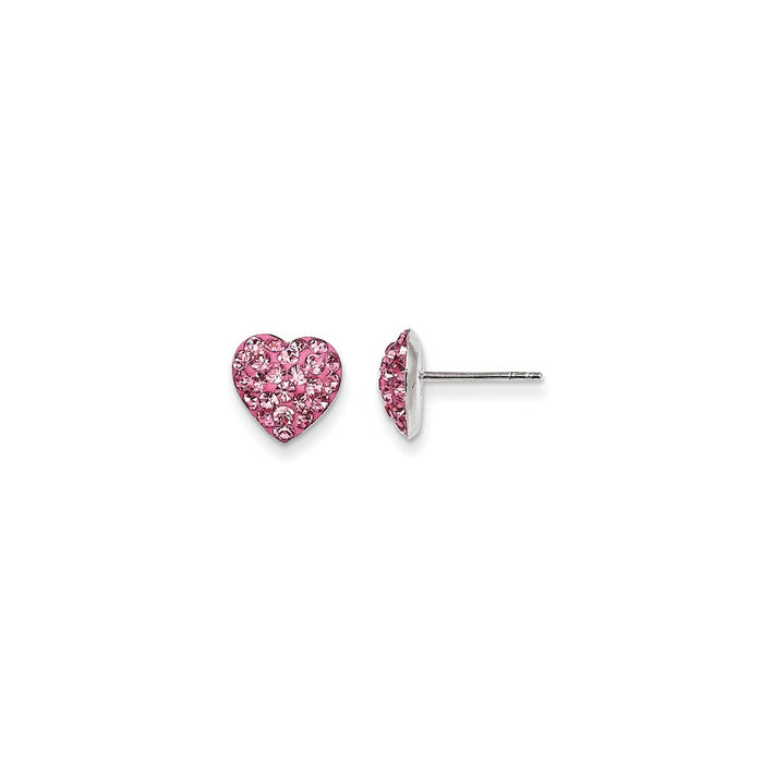 925 Sterling Silver Pink Preciosa Crystal Heart Earrings, 10mm x 10mm