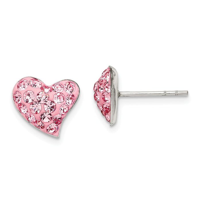 925 Sterling Silver Pink Preciosa Crystal Heart Earrings, 9mm x 10mm