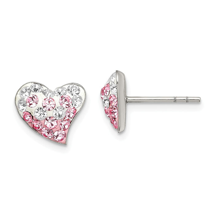 925 Sterling Silver Pink and White Preciosa Crystal Heart Earrings, 9mm x 11mm