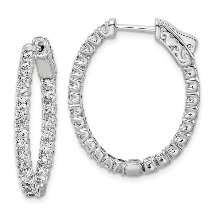 925 Sterling Silver Rhodium-plated Cubic Zirconia ( CZ ) In and Out Oval Hoop Earrings, 29mm x 23mm