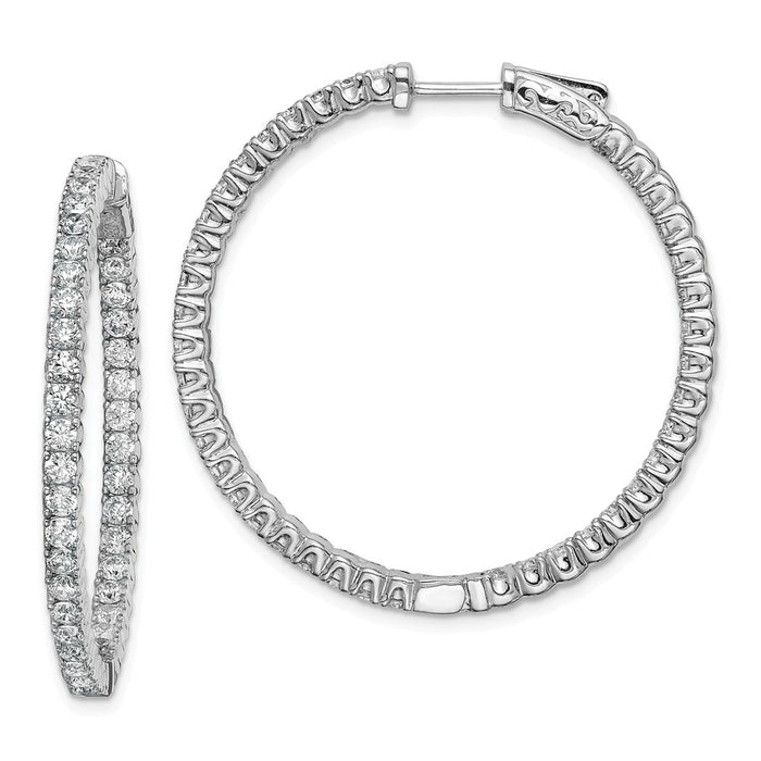925 Sterling Silver Rhodium-plated Cubic Zirconia ( CZ ) 80 Stones In & Out Hoop Earrings, 45mm x 45mm