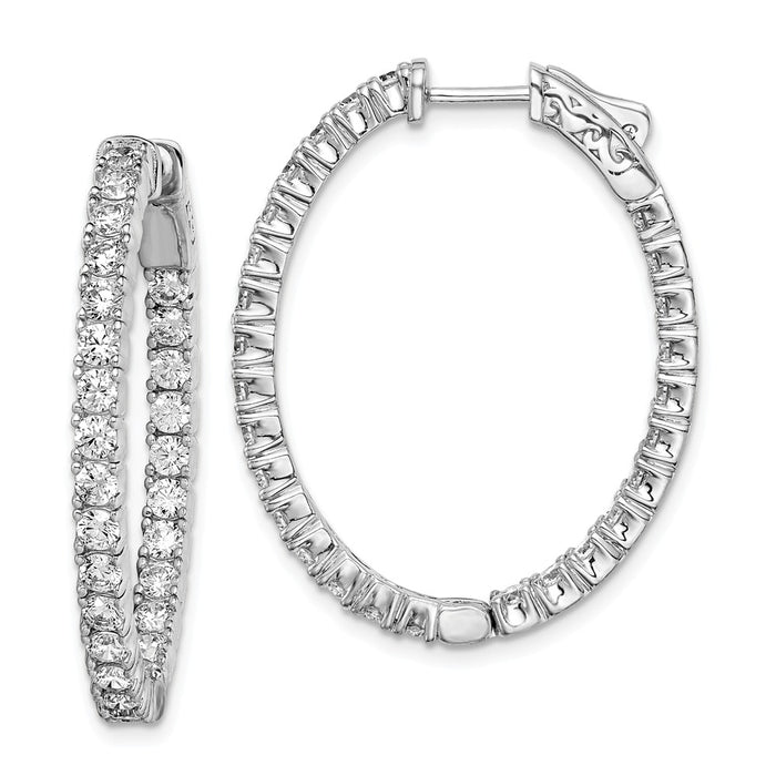 925 Sterling Silver Rhodium-plated Cubic Zirconia ( CZ ) In & Out Oval Hoop Earrings, 38mm x 29mm