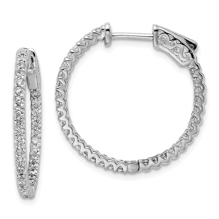 925 Sterling Silver Rhodium-plated Cubic Zirconia ( CZ ) 66 Stone In and Out Hoop Earrings, 27mm x 28mm