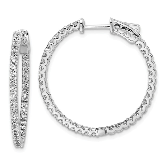 925 Sterling Silver Rhodium-plated Cubic Zirconia ( CZ ) 74 Stone In and Out Hoop Earrings, 33mm x 34mm