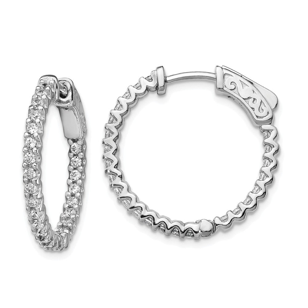925 Sterling Silver Rhodium-plated Cubic Zirconia ( CZ ) 48 Stone In and Out Hoop Earrings, 24mm x 25mm