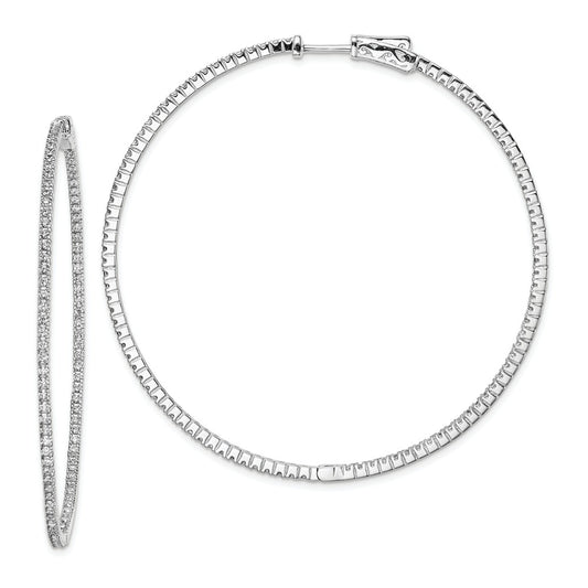 925 Sterling Silver Rhodium-plated Cubic Zirconia ( CZ ) 194 Stones In & Out Hoop Earrings, 59mm x 59mm