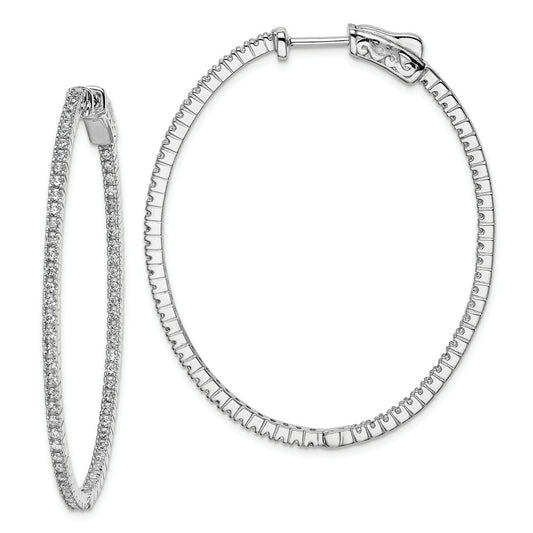 925 Sterling Silver Rhodium-plated Cubic Zirconia ( CZ ) In and Out Oval Hoop Earrings, 50mm x 41mm