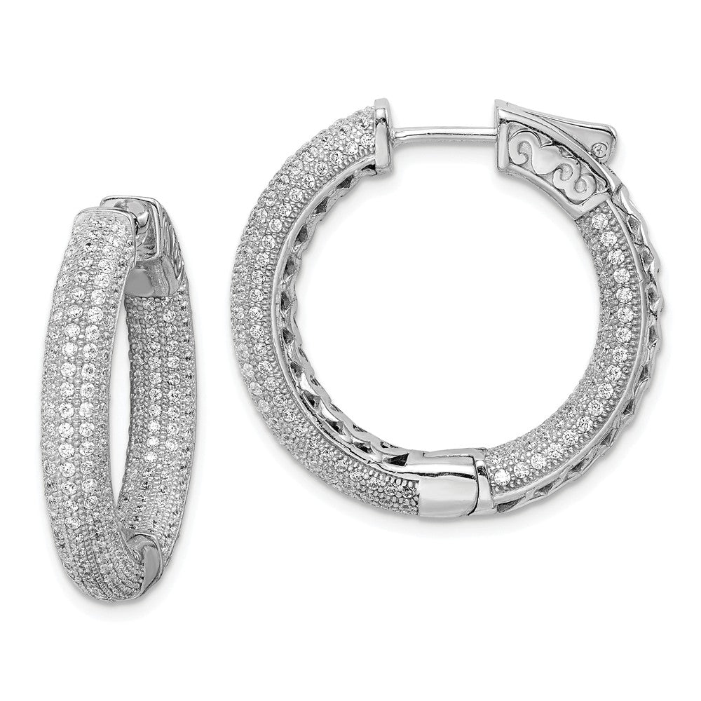 925 Sterling Silver Rhodium-plated Cubic Zirconia ( CZ ) In and Out Pav‚ Hoop Earrings, 29mm x 30mm