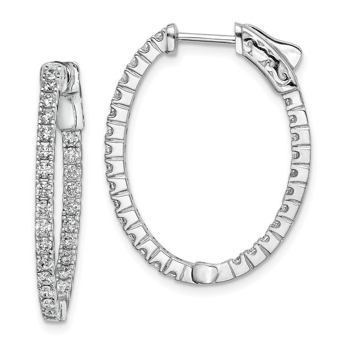 925 Sterling Silver Rhodium-plated Cubic Zirconia ( CZ ) In and Out Oval Hoop Earrings, 31mm x 25mm