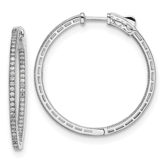 925 Sterling Silver Rhodium-plated Cubic Zirconia ( CZ ) In and Out Hoop Earrings, 38mm x 38mm