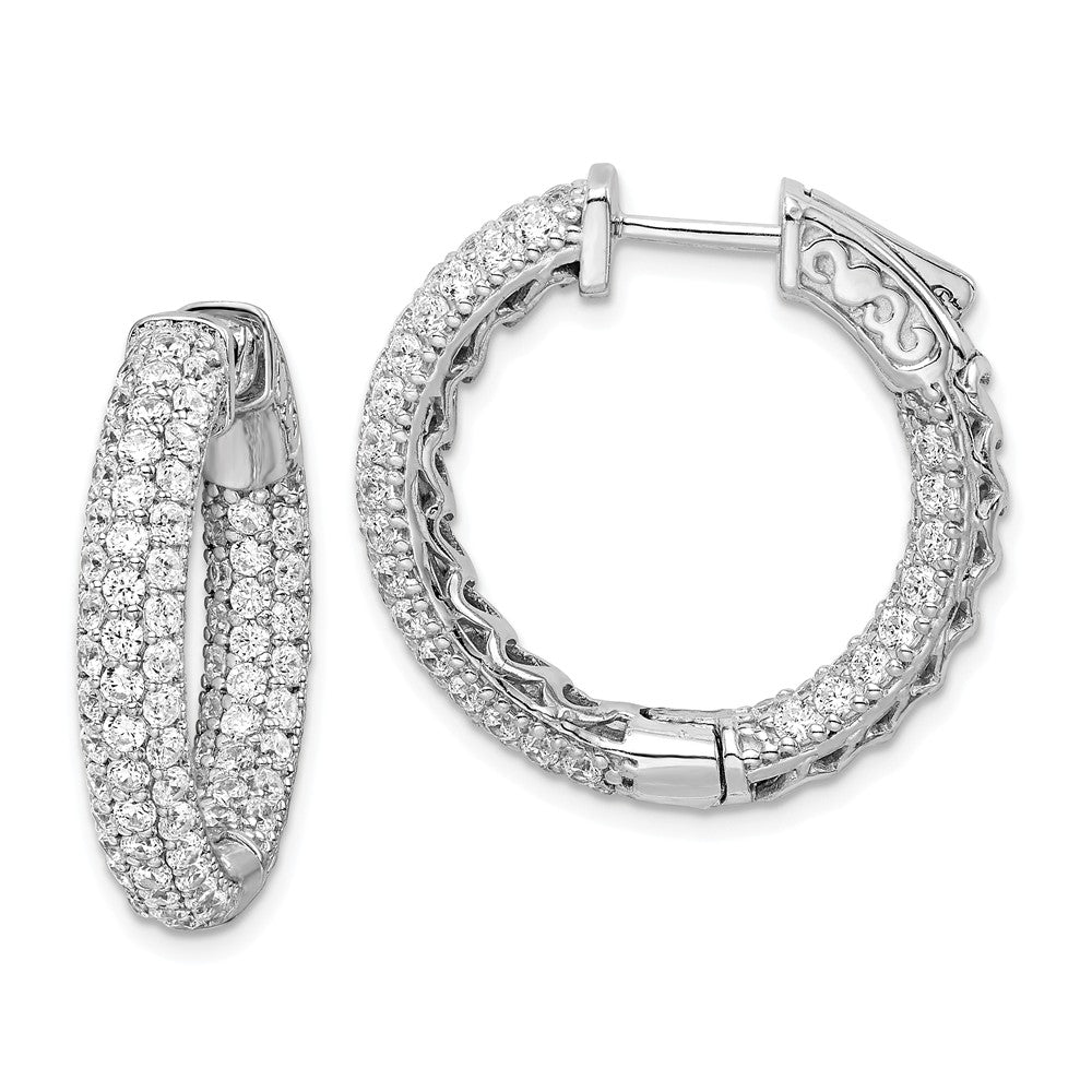 925 Sterling Silver Rhodium-plated Pav‚ Cubic Zirconia ( CZ ) In and Out Hoop Earrings, 28mm x 28mm