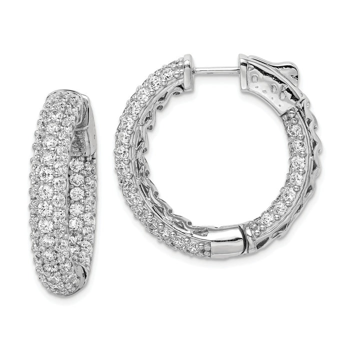 925 Sterling Silver Rhodium-plated Pav‚ Cubic Zirconia ( CZ ) In and Out Hoop Earrings, 30mm x 31mm