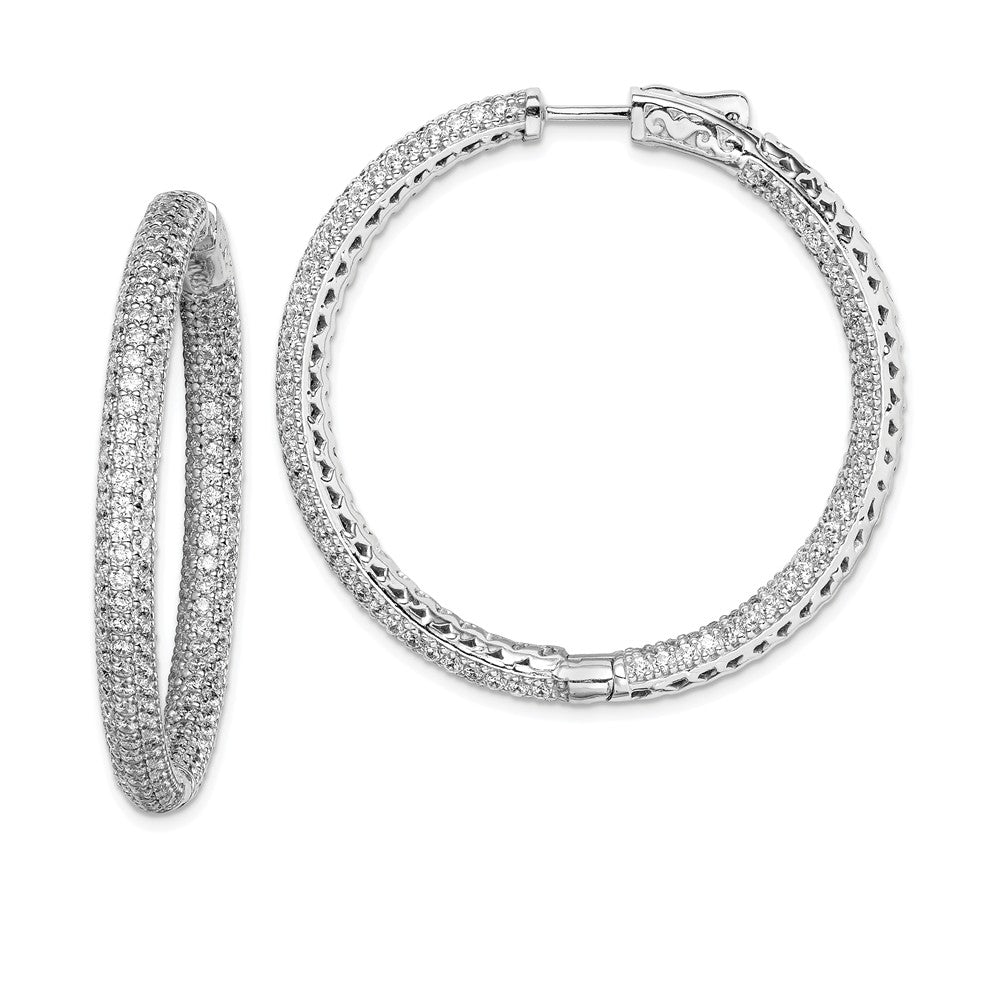 925 Sterling Silver Rhodium-plated Pav‚ Cubic Zirconia ( CZ ) 380 stones Hoop Earrings, 47mm x 48mm