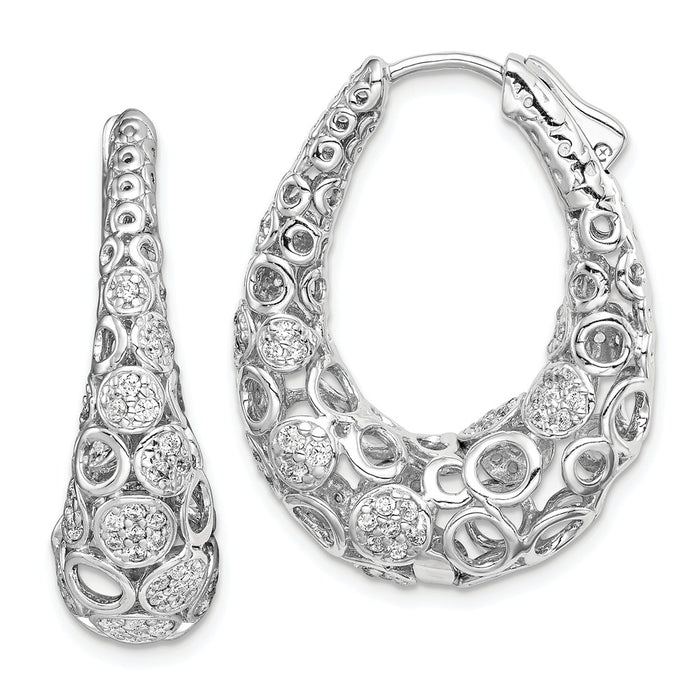 925 Sterling Silver Rhodium-plated Accent Pav‚ Cubic Zirconia ( CZ ) Oval Hoop Earrings, 32mm x 26mm