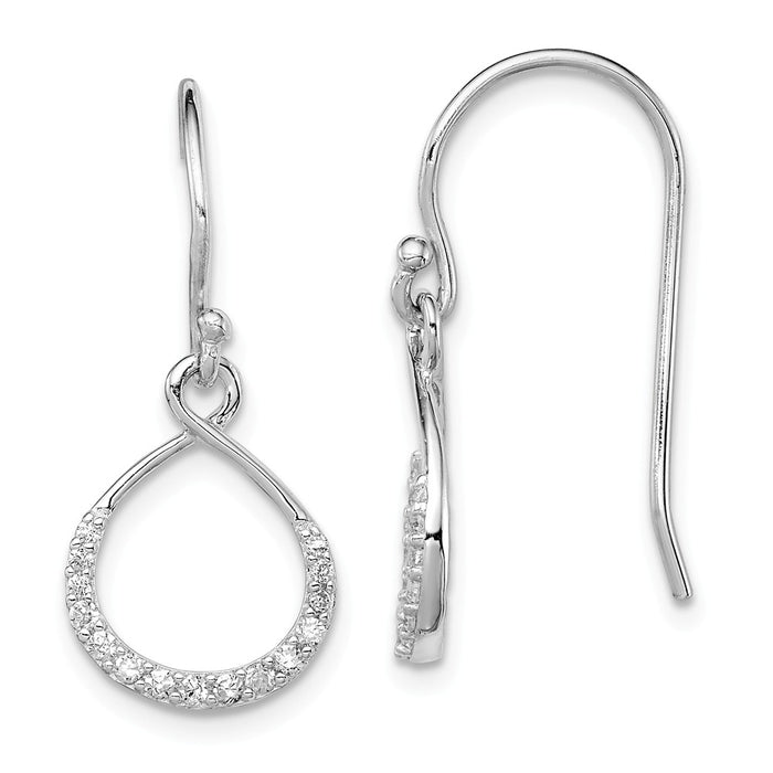 925 Sterling Silver Rhodium-plated with Cubic Zirconia ( CZ ) Infinity Shepherd Hook Earrings, 24mm x 11mm