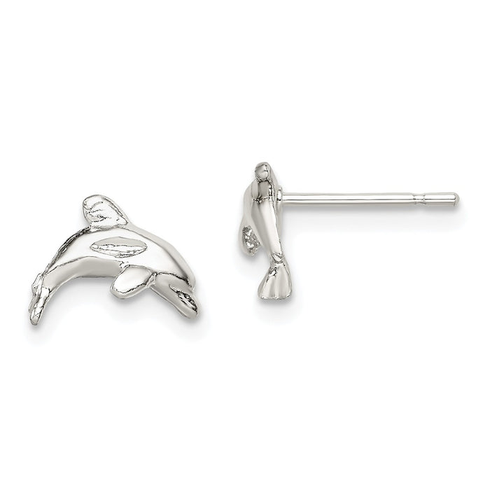 925 Sterling Silver Dolphin Mini Earrings, 9mm x 9mm