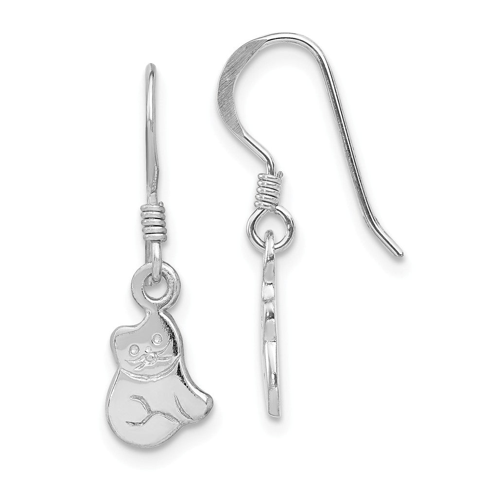 925 Sterling Silver Rhodium-Plated Plated Child's Polished Cat Dangle Earrings, 25mm x 7mm