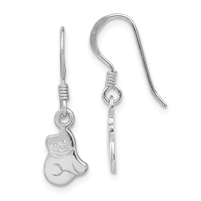 925 Sterling Silver Rhodium-Plated Plated Child's Polished Cat Dangle Earrings, 25mm x 7mm