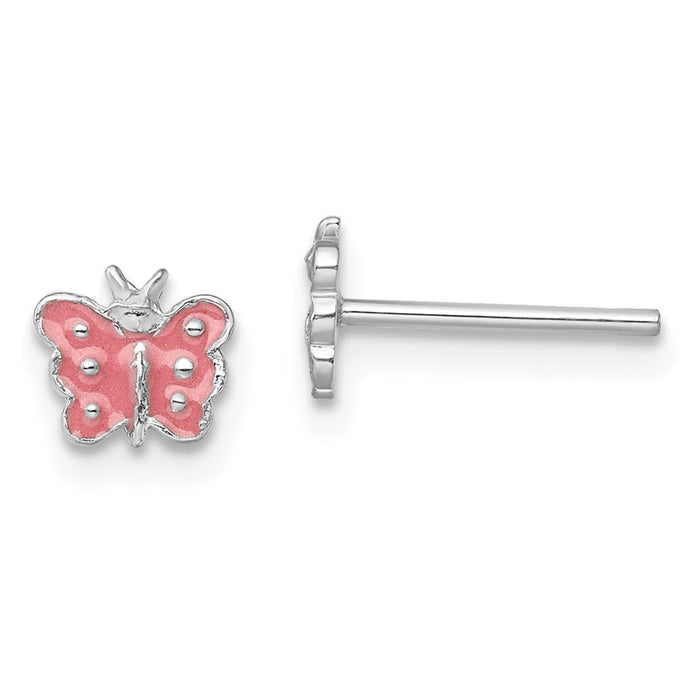 925 Sterling Silver Rhodium-plated Child's Enameled Butterfly Earrings, 6mm x 7mm