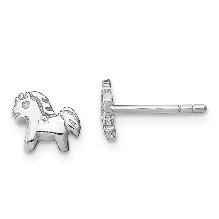 925 Sterling Silver Rhodium-Plated Plated Child's Polished Pony Post Earrings, 7mm x 8mm