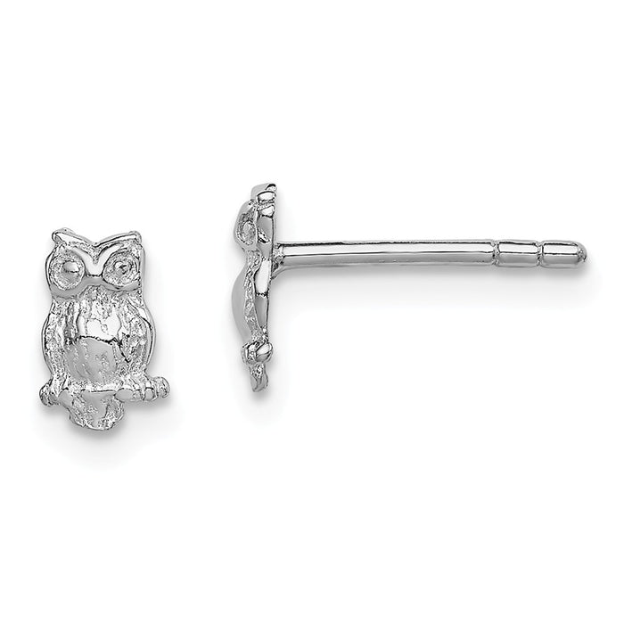 925 Sterling Silver Rhodium-Plated Plated Child's Polished Owl Post Earrings, 7mm x 5mm