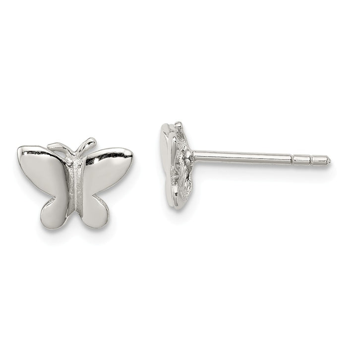 925 Sterling Silver Rhodium-Plated Plated Child's Polished Butterfly Post Earrings, 7mm x 9mm