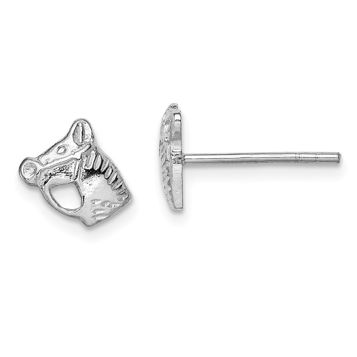 925 Sterling Silver Rhodium-Plated Plated Child's Polished Horse Head Post Earrings, 8mm x 9mm