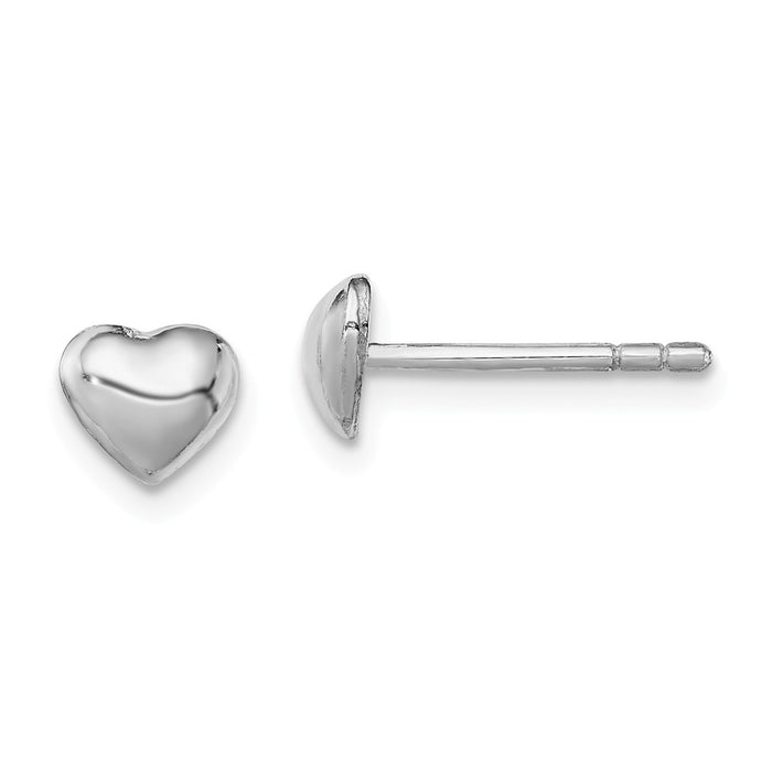 925 Sterling Silver Rhodium-Plated Plated Child's Polished Heart Post Earrings, 6mm x 6mm