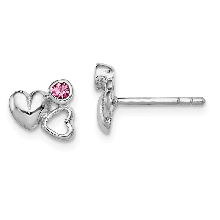 925 Sterling Silver Rhodium-Plated Plated Child's Preciosca Crystal Heart Post Earrings, 8mm x 9mm