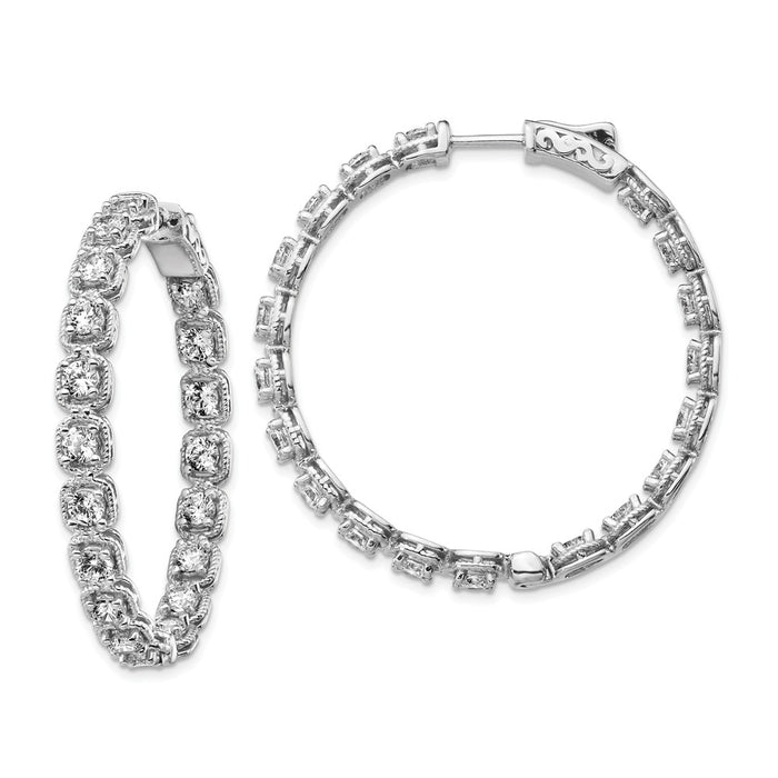 925 Sterling Silver Rhodium-Plated Cubic Zirconia ( CZ ) In and Out Hoop Earrings, 36mm x 38mm