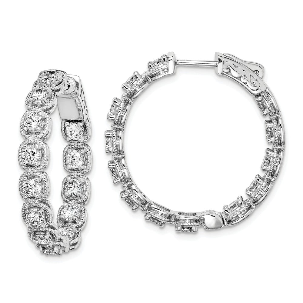 925 Sterling Silver Rhodium-Plated Cubic Zirconia ( CZ ) In and Out Hoop Earrings, 28mm x 28mm