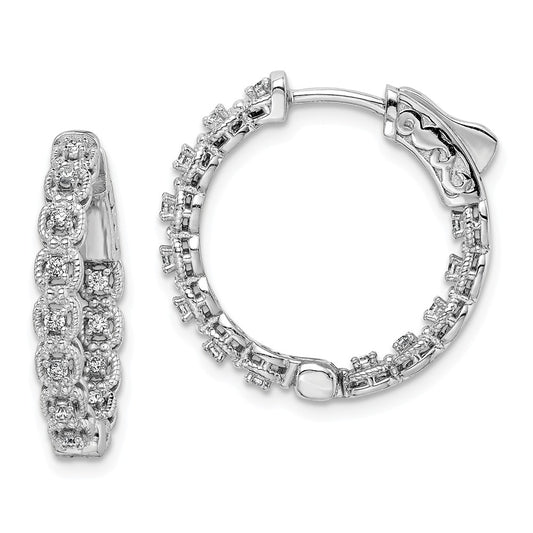 925 Sterling Silver Rhodium-Plated Cubic Zirconia ( CZ ) In and Out Hoop Earrings, 20mm x 21mm