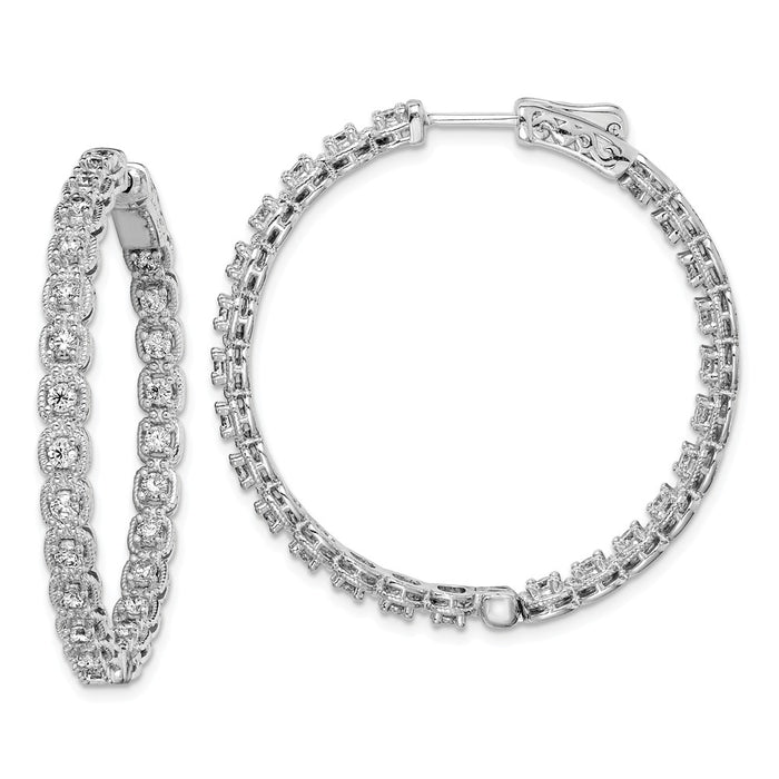925 Sterling Silver Rhodium-Plated Cubic Zirconia ( CZ ) In and Out Hoop Earrings, 37mm x 37mm