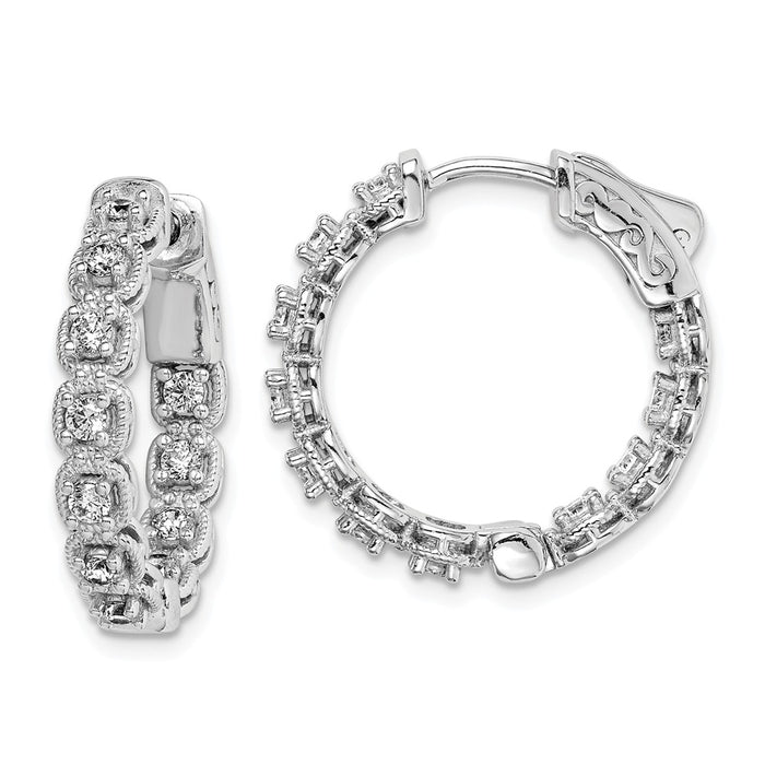 925 Sterling Silver Rhodium-Plated Cubic Zirconia ( CZ ) In and Out Hoop Earrings, 21mm x 22mm