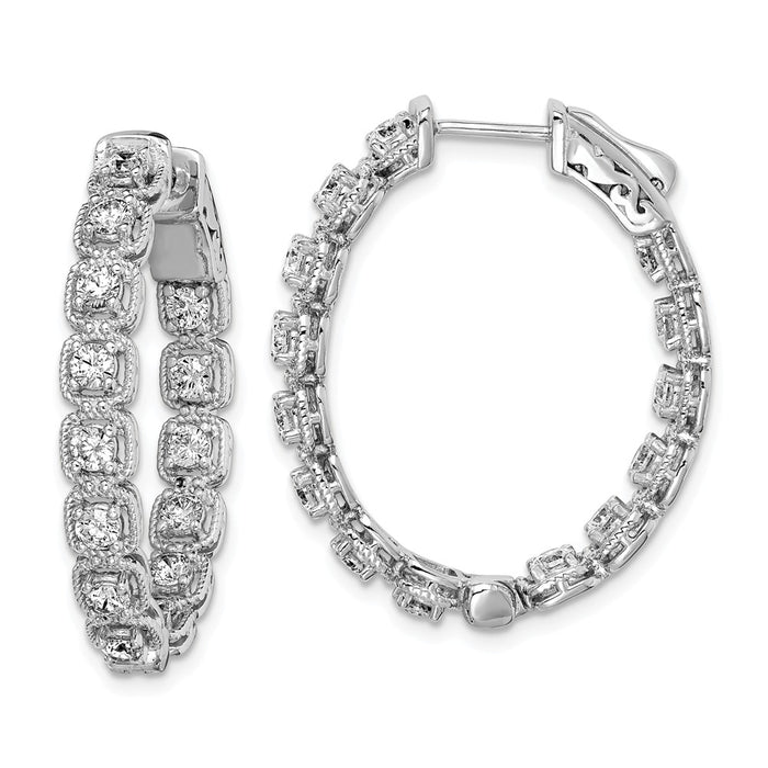 925 Sterling Silver Rhodium-Plated Cubic Zirconia ( CZ ) In and Out oval Hoop Earrings, 28mm x 25mm