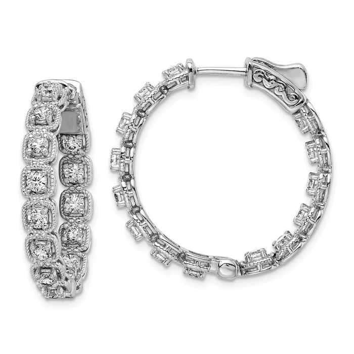 925 Sterling Silver Rhodium-Plated Cubic Zirconia ( CZ ) In and Out round Hoop Earrings, 27mm x 27mm