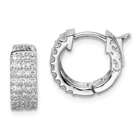 925 Sterling Silver Rhodium-Plated Cubic Zirconia ( CZ ) Small Hinged Hoop Earrings, 10mm x 12mm