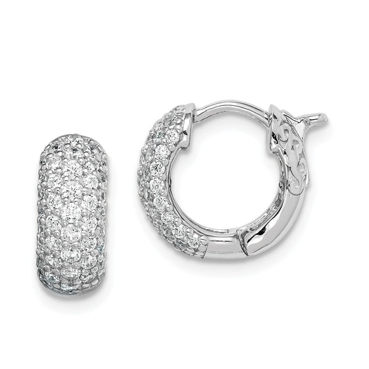 Million Charms 925 Sterling Silver Rhodium-Plated Cubic Zirconia ( CZ ) Small Hinged Hoop Earrings, 12mm x 13mm