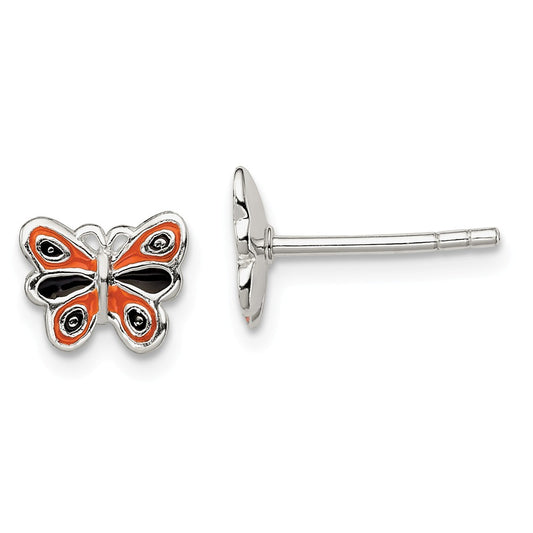 925 Sterling Silver Enamel Kid's Butterfly Post Earrings, 7mm x 9mm
