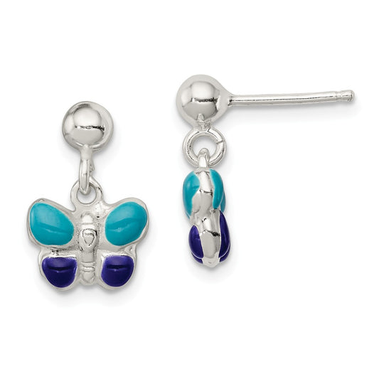 925 Sterling Silver Enamel Butterfly Post DangleEarrings, 16mm x 10mm