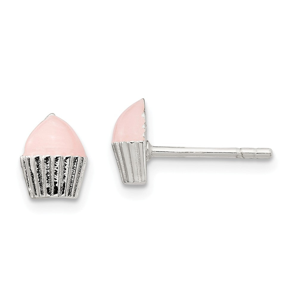 925 Sterling Silver Children's Enameled Cupcake Post Earrings, 7mm x 6mm