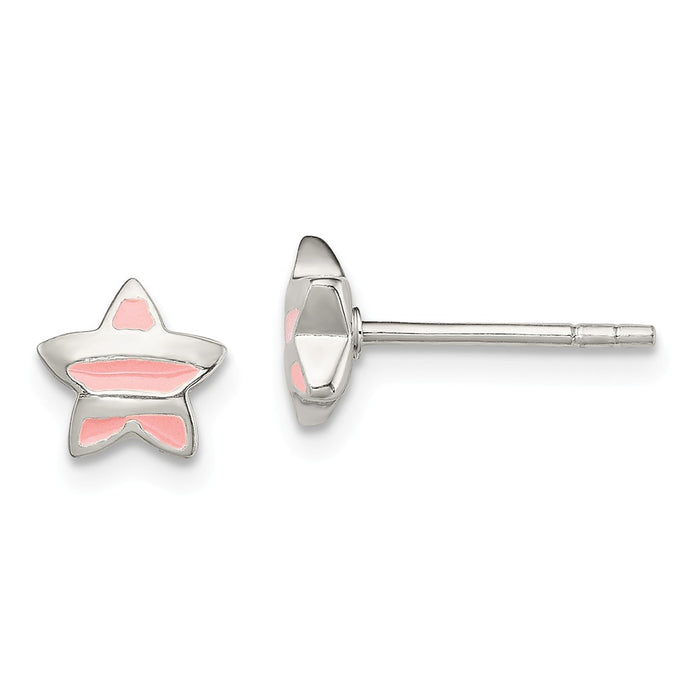925 Sterling Silver Children's Enameled Star Post Earrings, 7mm x 7mm