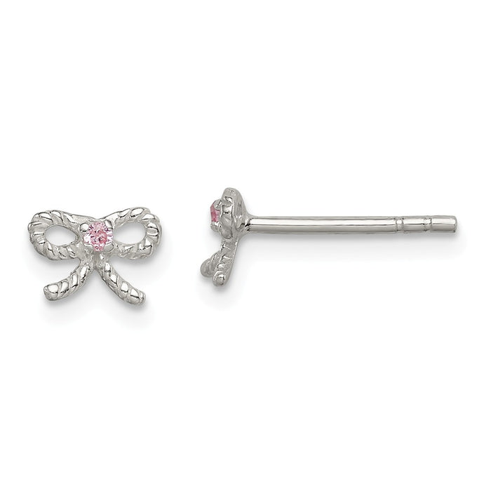925 Sterling Silver Pink Cubic Zirconia ( CZ ) Bow Kid's Post Earrings, 5mm x 8mm