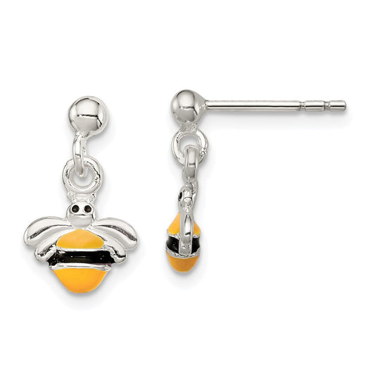 925 Sterling Silver Children's Enameled Bee Post Dangle Earrings, 14mm x 13mm