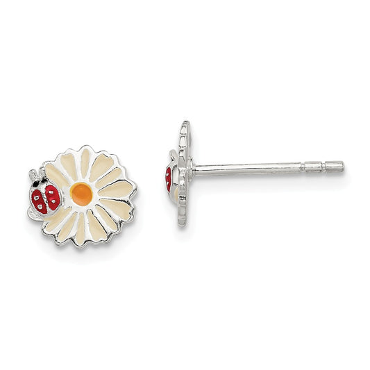 925 Sterling Silver Enamel Flower Kid's Post Earrings, 8mm x 8mm